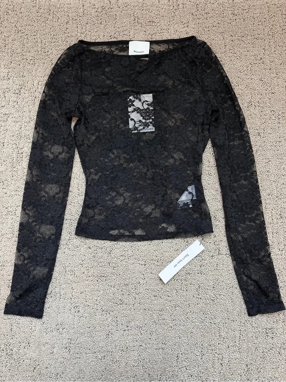 Reformation Adriano Black Lace Long-Sleeve Sheer Top Sz XS